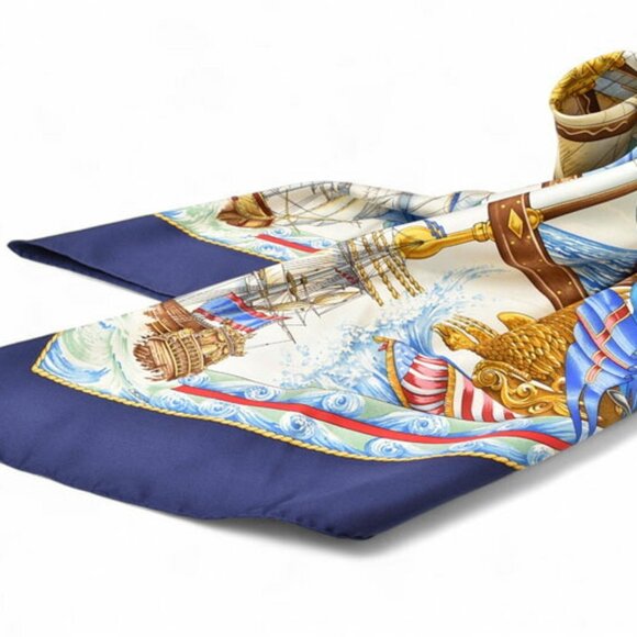 HERMES Authentic Blue Silk Scarf - Picture 4 of 9
